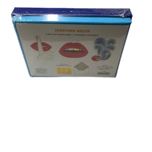 NEW! Jonathan Adler Lips Boxed Diecut Notecard Set of 6 Cards Stickers Envelopes - Picture 6 of 7